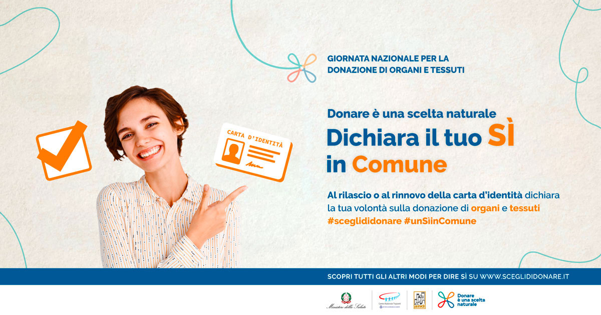 Immagine relativa alla notizia “Dichiara il tuo Sì in Comune” - Campagna ANCI per Giornata nazionale per la donazione di organi e tessuti Immagine relativa alla notizia “Dichiara il tuo Sì in Comune” - Campagna ANCI per Giornata nazionale per la donazione di organi e tessuti