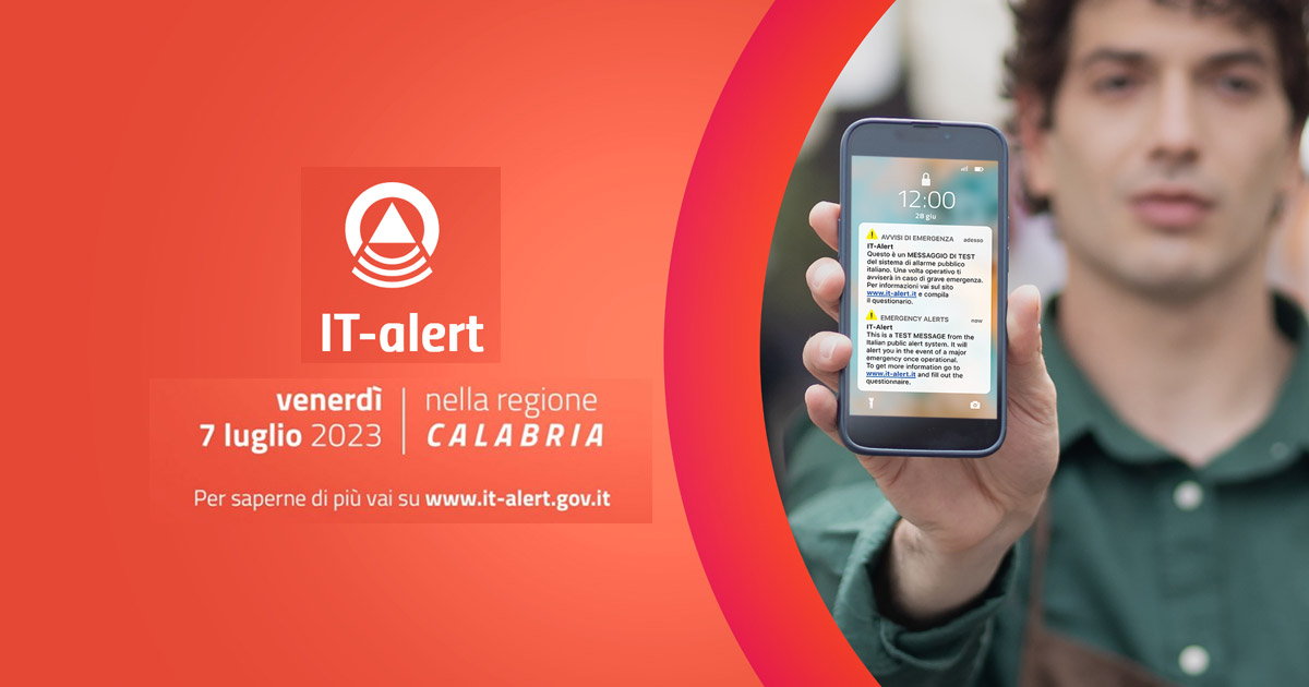 test di sperimentazione del sistema It-alert in Calabria - venerdì 7 luglio alle ore 12
